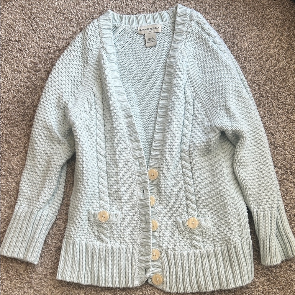 100% Cotton Knit Women's Light Blue Sweater Cardigan Banana Republic Heavy Thick